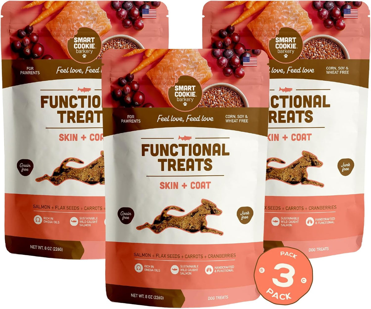 Smart Cookie All Natural Dog Treats - Healthy Skin & Coat Salmon Dog Treats - Ideal for Sensitive Stomachs or Itchy, Allergic, Dry Skin - Dehydrated, Crunchy, Human-Grade, Made in USA - 8oz, Pack of 1