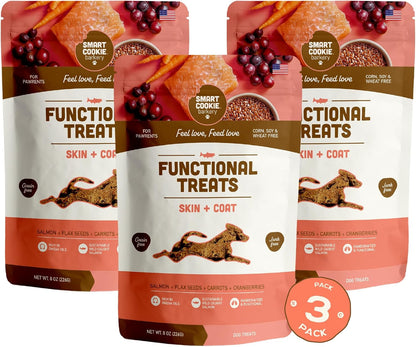 Smart Cookie All Natural Dog Treats - Healthy Skin & Coat Salmon Dog Treats - Ideal for Sensitive Stomachs or Itchy, Allergic, Dry Skin - Dehydrated, Crunchy, Human-Grade, Made in USA - 8oz, Pack of 1