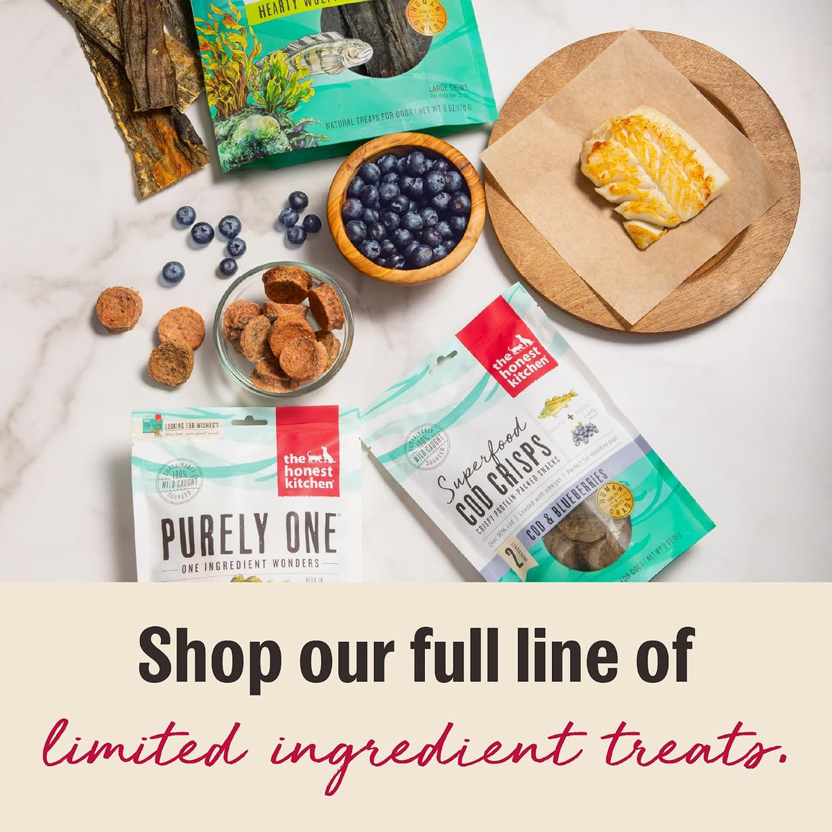 Wishes White Fish Filets Dog Treats, Human Grade Single Ingredient Dehydrated Fish Chews, High Protein Limited Ingredient Training Treats for Dogs, 3 oz