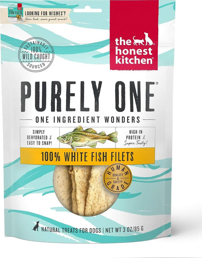 Wishes White Fish Filets Dog Treats, Human Grade Single Ingredient Dehydrated Fish Chews, High Protein Limited Ingredient Training Treats for Dogs, 3 oz