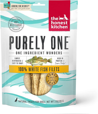 Wishes White Fish Filets Dog Treats, Human Grade Single Ingredient Dehydrated Fish Chews, High Protein Limited Ingredient Training Treats for Dogs, 3 oz