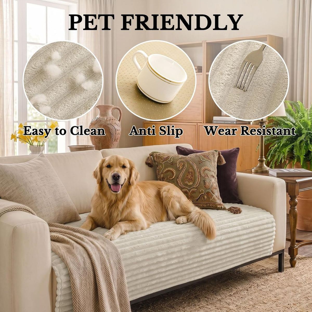 Waterproof Couch Cover for Dogs, Washable Non Slip Plush Protector