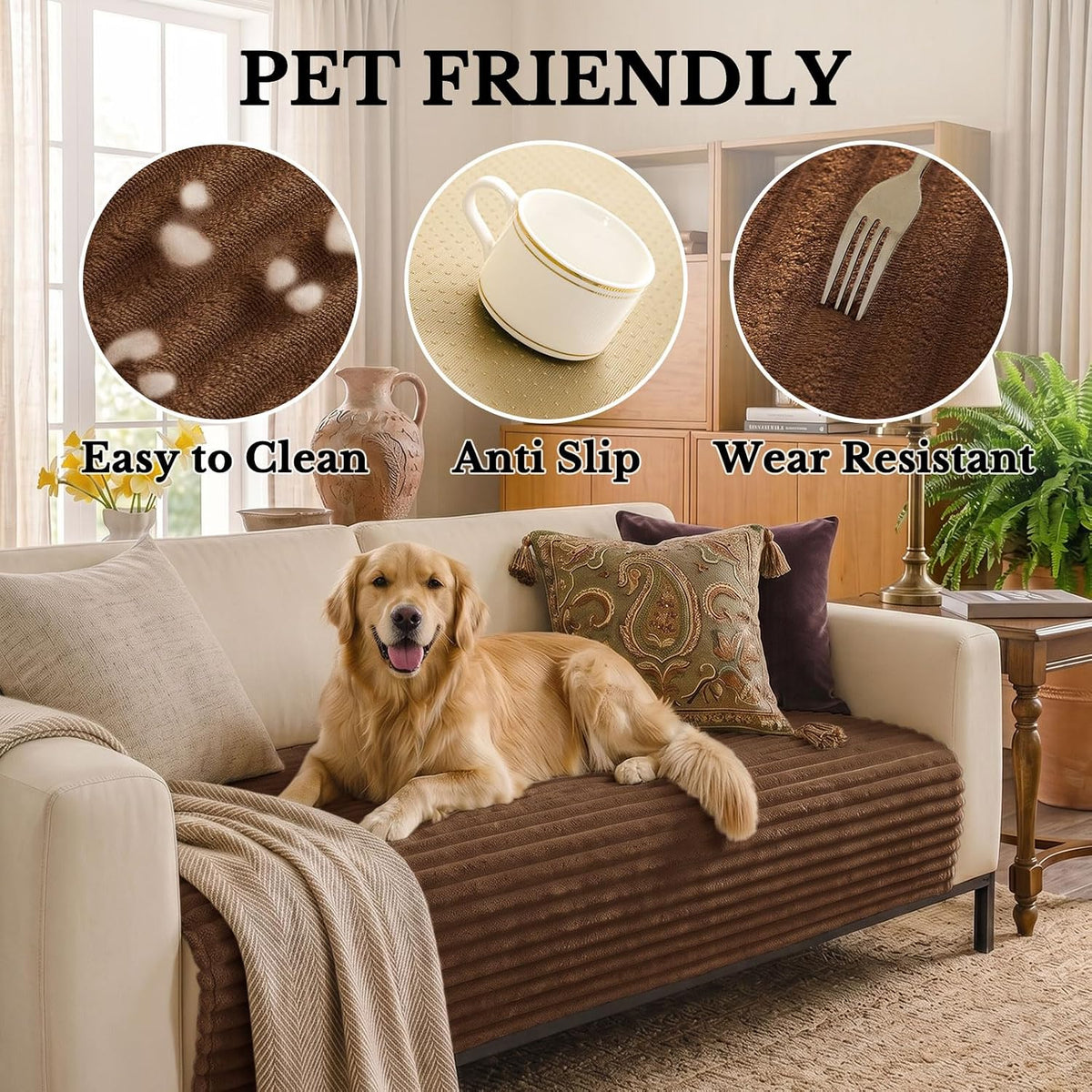 Waterproof Couch Cover for Dogs, Washable Non Slip Plush Protector