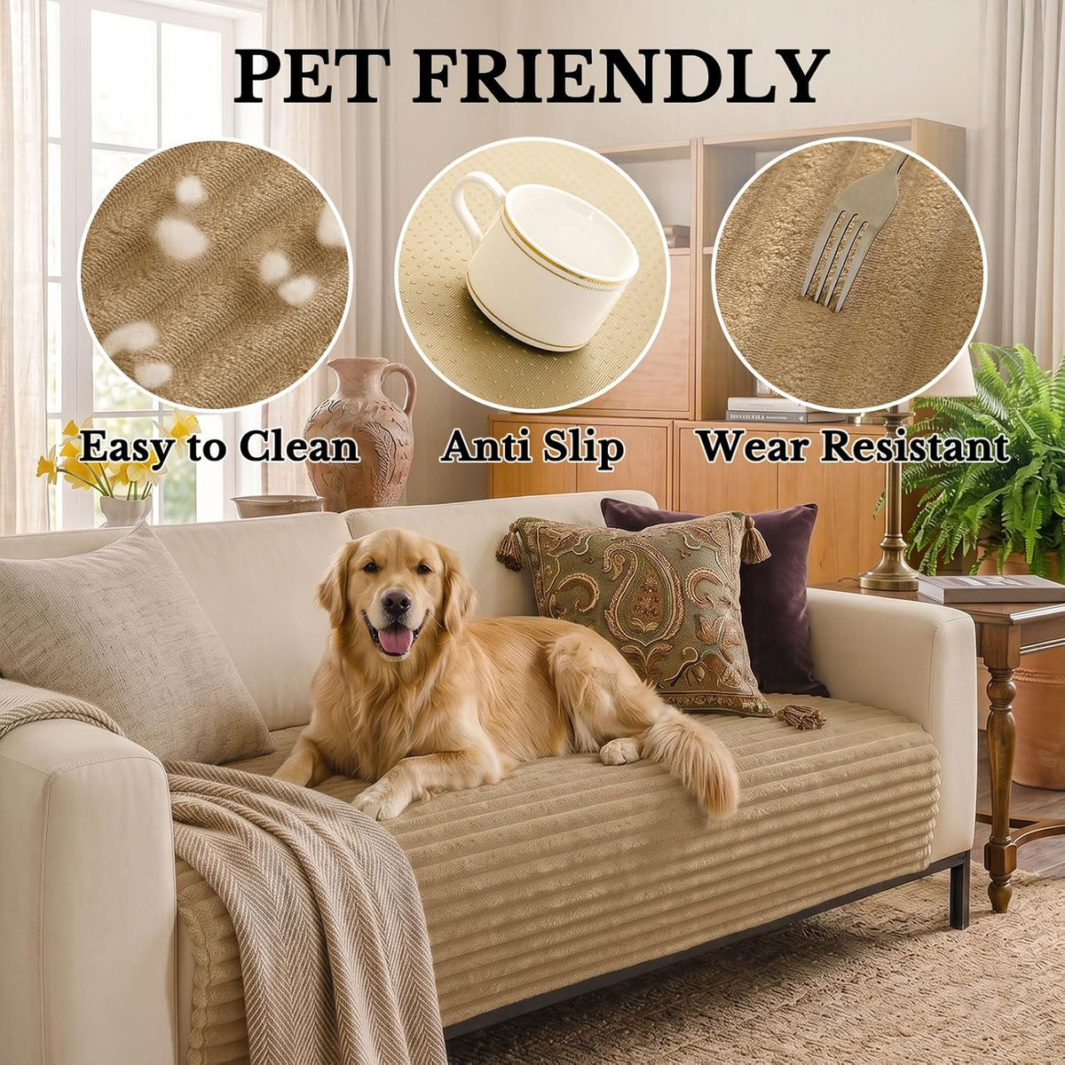 Waterproof Couch Cover for Dogs, Washable Non Slip Plush Protector