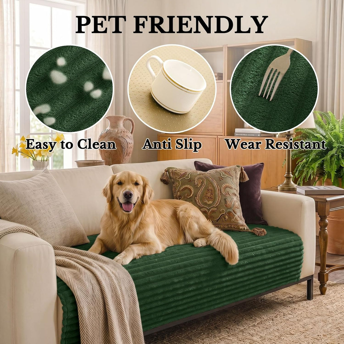 Waterproof Couch Cover for Dogs, Washable Non Slip Plush Protector