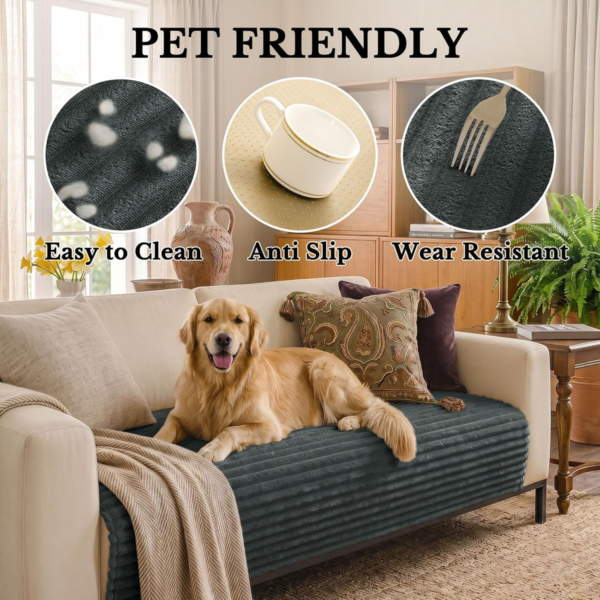 Waterproof Couch Cover for Dogs, Washable Non Slip Plush Protector