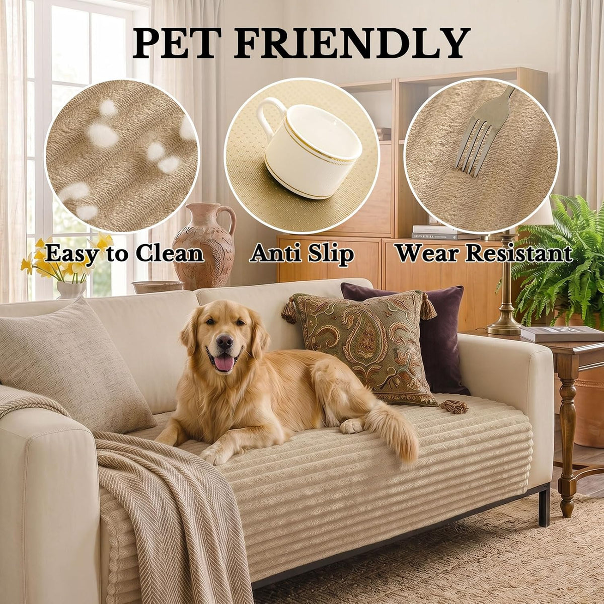 Waterproof Couch Cover for Dogs, Washable Non Slip Plush Protector