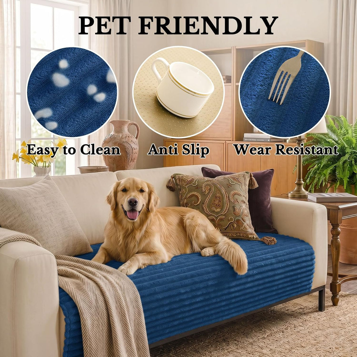 Waterproof Couch Cover for Dogs, Washable Non Slip Plush Protector