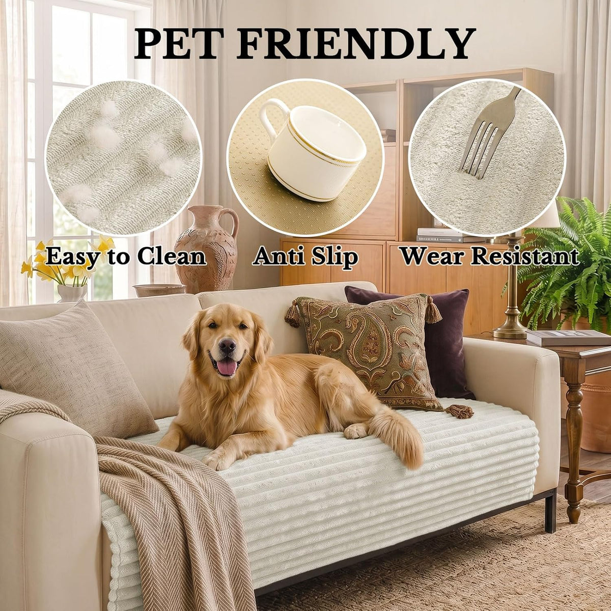 Waterproof Couch Cover for Dogs, Washable Non Slip Plush Protector