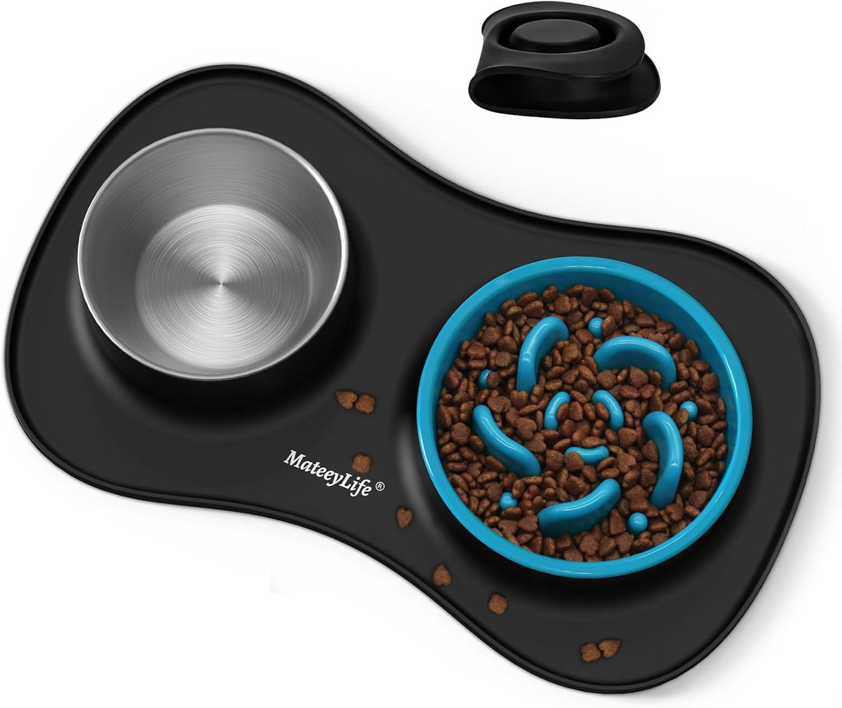 Dog Food and Water Bowl Set 3 in 1, Slow Feeder Dog Bowls & Stainless Steel Water Bowl with Non-Spill Silicone Mat, Cat and Puppy Bowls Pet Dishes for Small Medium Large Breed Anti-Choking
