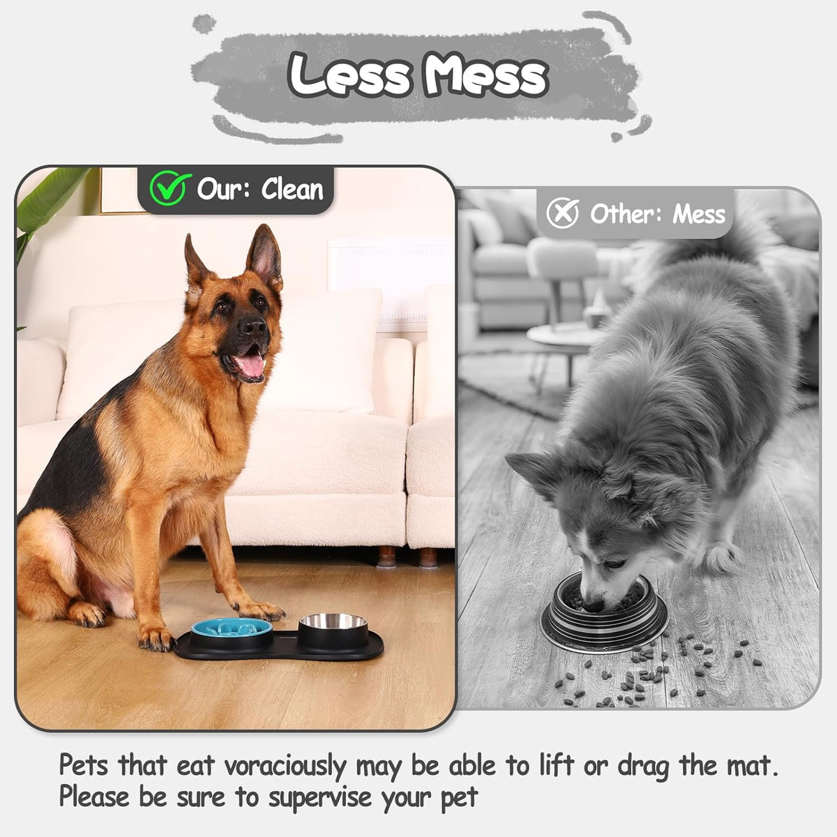 Dog Food and Water Bowl Set 3 in 1, Slow Feeder Dog Bowls & Stainless Steel Water Bowl with Non-Spill Silicone Mat, Cat and Puppy Bowls Pet Dishes for Small Medium Large Breed Anti-Choking