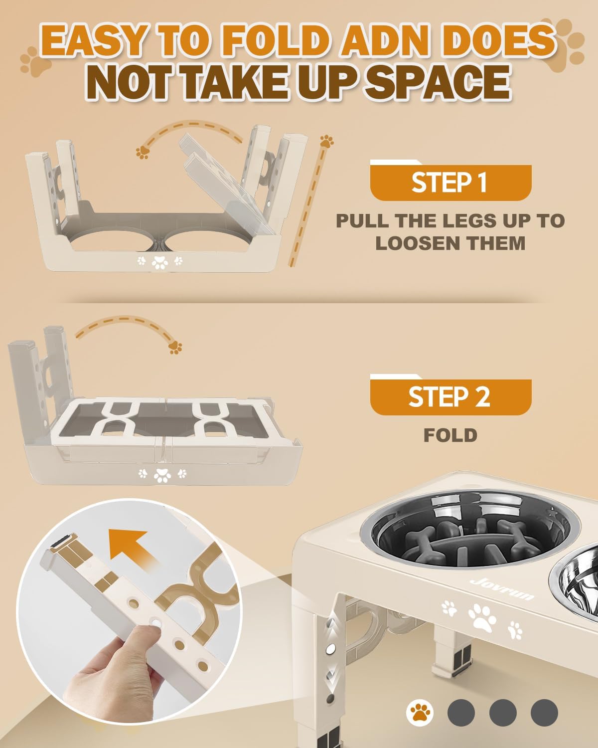 Elevated Dog Bowls for Medium Large Size Dogs, Non-Slip Dog Feeder with 1*Stainless Steel Dishes & 1*Slow Feeder Bowl, 5 Heights Adjustable Raised Bowls to 3.15″-8.66″-9.84″-11.02″-12.2″