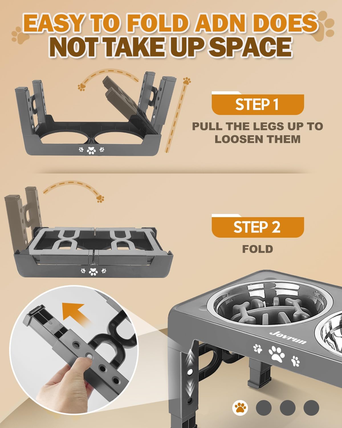 Elevated Dog Bowls for Medium Large Size Dogs, Non-Slip Dog Feeder with 1*Stainless Steel Dishes & 1*Slow Feeder Bowl, 5 Heights Adjustable Raised Bowls to 3.15″-8.66″-9.84″-11.02″-12.2″