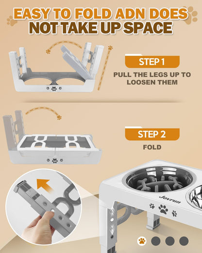 Elevated Dog Bowls for Medium Large Size Dogs, Non-Slip Dog Feeder with 1*Stainless Steel Dishes & 1*Slow Feeder Bowl, 5 Heights Adjustable Raised Bowls to 3.15″-8.66″-9.84″-11.02″-12.2″