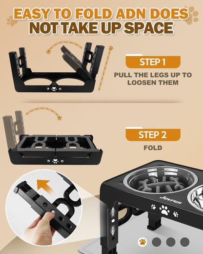 Elevated Dog Bowls for Medium Large Size Dogs, Non-Slip Dog Feeder with 1*Stainless Steel Dishes & 1*Slow Feeder Bowl, 5 Heights Adjustable Raised Bowls to 3.15″-8.66″-9.84″-11.02″-12.2″