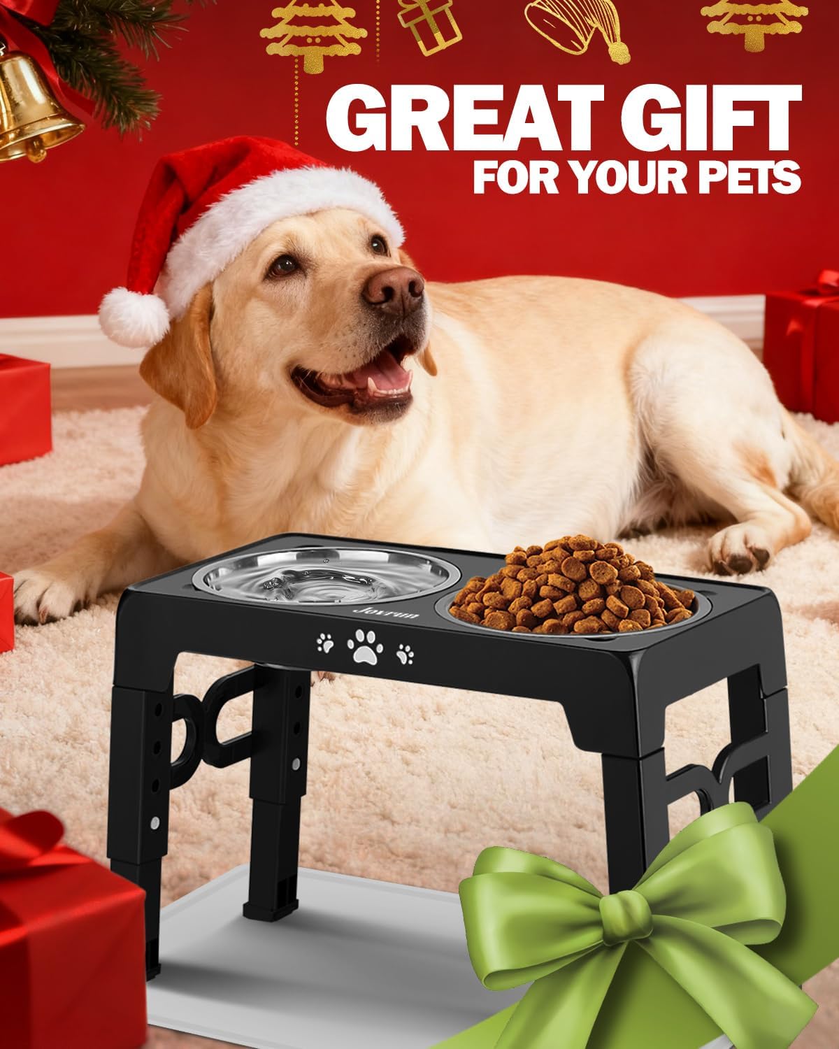 Elevated Dog Bowls for Medium Large Size Dogs, Non-Slip Dog Feeder with 1*Stainless Steel Dishes & 1*Slow Feeder Bowl, 5 Heights Adjustable Raised Bowls to 3.15″-8.66″-9.84″-11.02″-12.2″