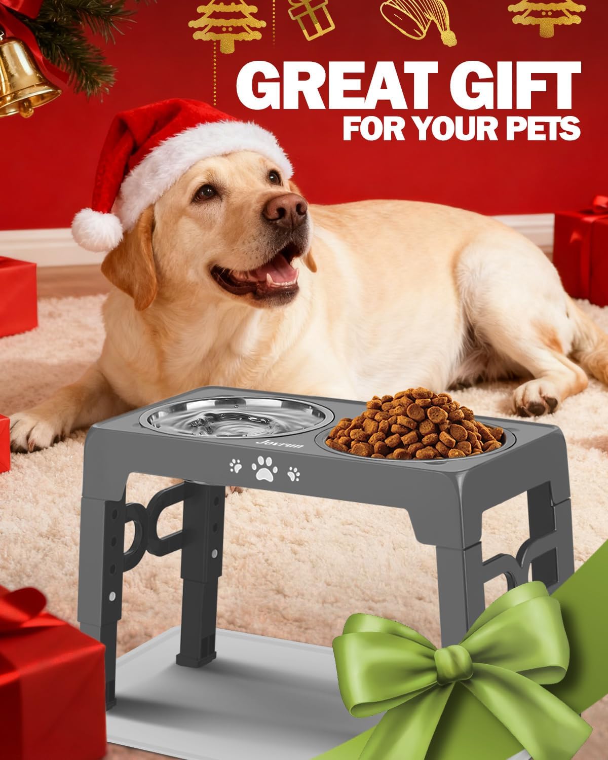 Elevated Dog Bowls for Medium Large Size Dogs, Non-Slip Dog Feeder with 1*Stainless Steel Dishes & 1*Slow Feeder Bowl, 5 Heights Adjustable Raised Bowls to 3.15″-8.66″-9.84″-11.02″-12.2″