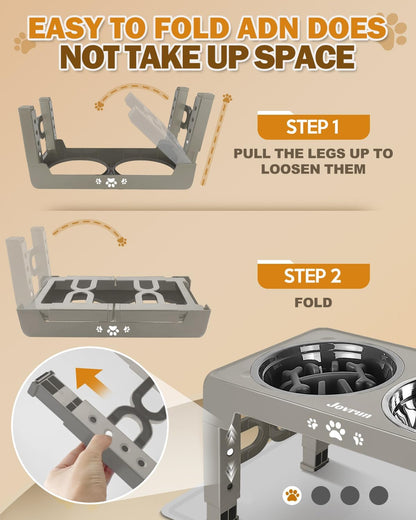 Elevated Dog Bowls for Medium Large Size Dogs, Non-Slip Dog Feeder with 1*Stainless Steel Dishes & 1*Slow Feeder Bowl, 5 Heights Adjustable Raised Bowls to 3.15″-8.66″-9.84″-11.02″-12.2″