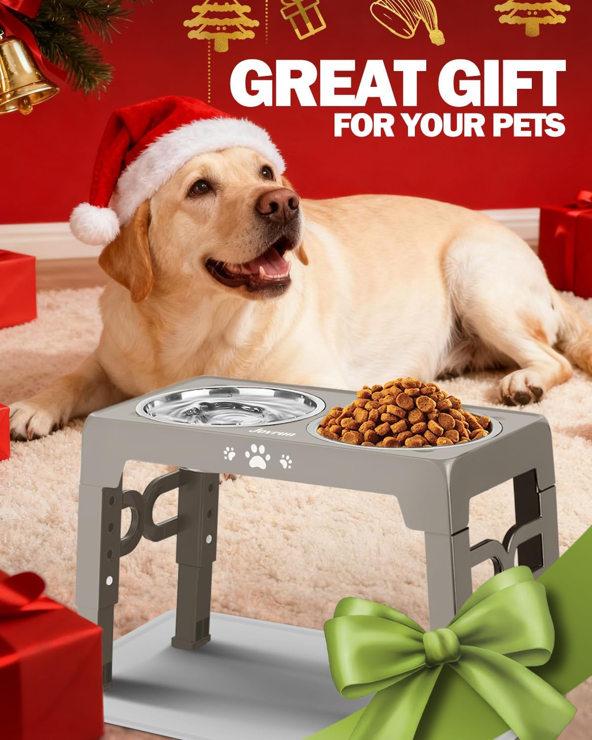 Elevated Dog Bowls for Medium Large Size Dogs, Non-Slip Dog Feeder with 1*Stainless Steel Dishes & 1*Slow Feeder Bowl, 5 Heights Adjustable Raised Bowls to 3.15″-8.66″-9.84″-11.02″-12.2″