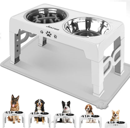 Elevated Dog Bowls for Medium Large Size Dogs, Non-Slip Dog Feeder with 1*Stainless Steel Dishes & 1*Slow Feeder Bowl, 5 Heights Adjustable Raised Bowls to 3.15″-8.66″-9.84″-11.02″-12.2″