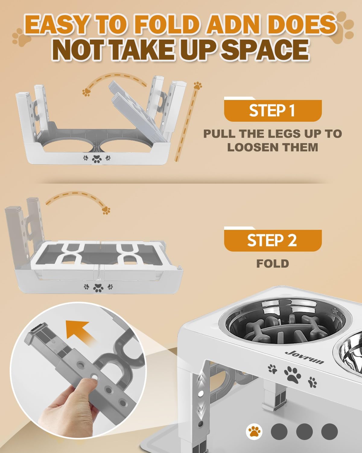 Elevated Dog Bowls for Medium Large Size Dogs, Non-Slip Dog Feeder with 1*Stainless Steel Dishes & 1*Slow Feeder Bowl, 5 Heights Adjustable Raised Bowls to 3.15″-8.66″-9.84″-11.02″-12.2″