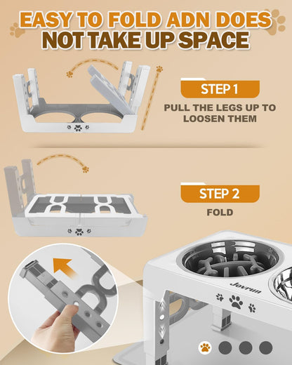 Elevated Dog Bowls for Medium Large Size Dogs, Non-Slip Dog Feeder with 1*Stainless Steel Dishes & 1*Slow Feeder Bowl, 5 Heights Adjustable Raised Bowls to 3.15″-8.66″-9.84″-11.02″-12.2″