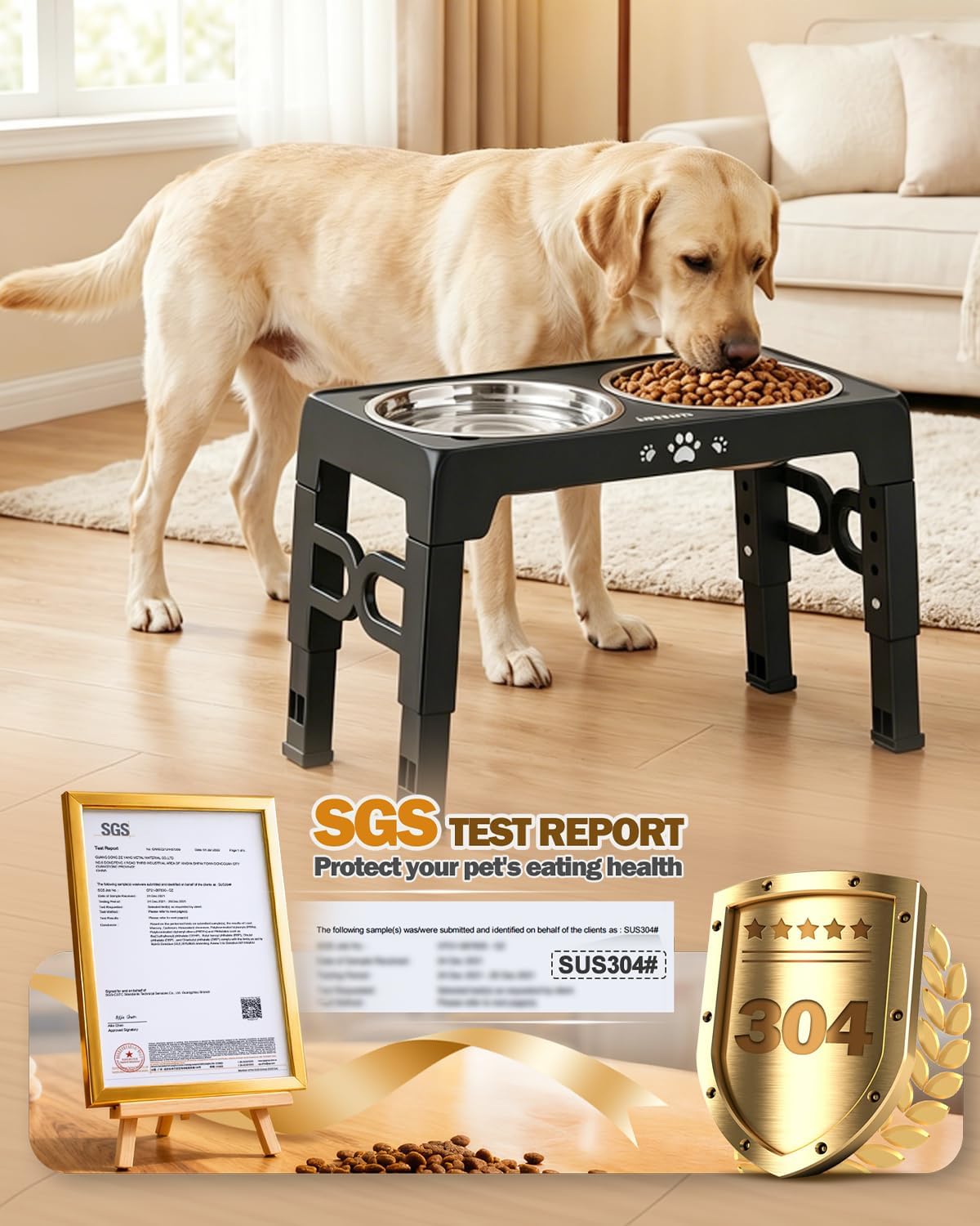 Elevated Dog Bowls for Medium Large Size Dogs, Non-Slip Dog Feeder with 1*Stainless Steel Dishes & 1*Slow Feeder Bowl, 5 Heights Adjustable Raised Bowls to 3.15″-8.66″-9.84″-11.02″-12.2″