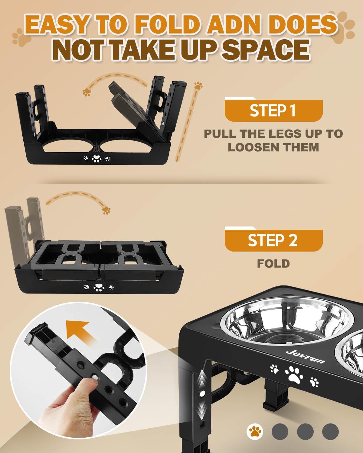 Elevated Dog Bowls for Medium Large Size Dogs, Non-Slip Dog Feeder with 1*Stainless Steel Dishes & 1*Slow Feeder Bowl, 5 Heights Adjustable Raised Bowls to 3.15″-8.66″-9.84″-11.02″-12.2″