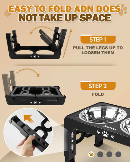 Elevated Dog Bowls for Medium Large Size Dogs, Non-Slip Dog Feeder with 1*Stainless Steel Dishes & 1*Slow Feeder Bowl, 5 Heights Adjustable Raised Bowls to 3.15″-8.66″-9.84″-11.02″-12.2″