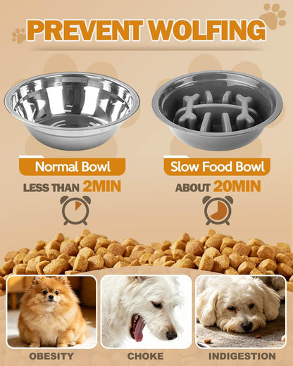 Elevated Dog Bowls for Medium Large Size Dogs, Non-Slip Dog Feeder with 1*Stainless Steel Dishes & 1*Slow Feeder Bowl, 5 Heights Adjustable Raised Bowls to 3.15″-8.66″-9.84″-11.02″-12.2″