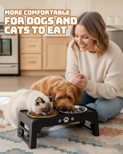 Elevated Dog Bowls for Medium Large Size Dogs, Non-Slip Dog Feeder with 1*Stainless Steel Dishes & 1*Slow Feeder Bowl, 5 Heights Adjustable Raised Bowls to 3.15″-8.66″-9.84″-11.02″-12.2″