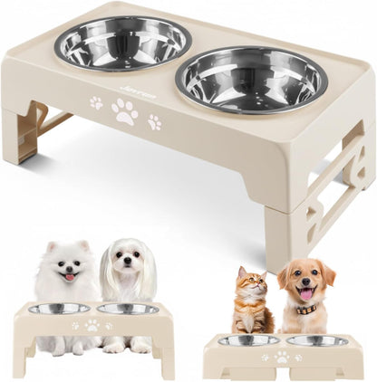 Elevated Dog Bowls for Medium Large Size Dogs, Non-Slip Dog Feeder with 1*Stainless Steel Dishes & 1*Slow Feeder Bowl, 5 Heights Adjustable Raised Bowls to 3.15″-8.66″-9.84″-11.02″-12.2″