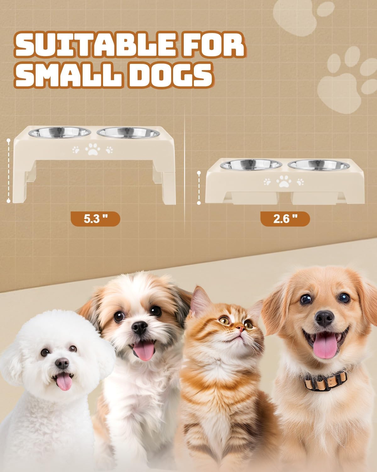 Elevated Dog Bowls for Medium Large Size Dogs, Non-Slip Dog Feeder with 1*Stainless Steel Dishes & 1*Slow Feeder Bowl, 5 Heights Adjustable Raised Bowls to 3.15″-8.66″-9.84″-11.02″-12.2″