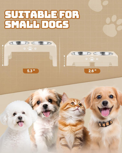 Elevated Dog Bowls for Medium Large Size Dogs, Non-Slip Dog Feeder with 1*Stainless Steel Dishes & 1*Slow Feeder Bowl, 5 Heights Adjustable Raised Bowls to 3.15″-8.66″-9.84″-11.02″-12.2″