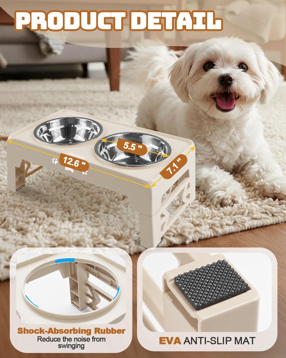 Elevated Dog Bowls for Medium Large Size Dogs, Non-Slip Dog Feeder with 1*Stainless Steel Dishes & 1*Slow Feeder Bowl, 5 Heights Adjustable Raised Bowls to 3.15″-8.66″-9.84″-11.02″-12.2″