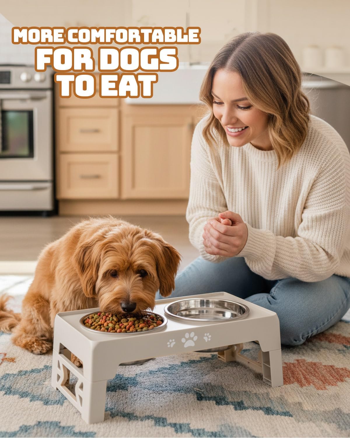 Elevated Dog Bowls for Medium Large Size Dogs, Non-Slip Dog Feeder with 1*Stainless Steel Dishes & 1*Slow Feeder Bowl, 5 Heights Adjustable Raised Bowls to 3.15″-8.66″-9.84″-11.02″-12.2″