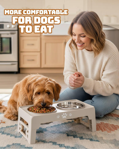 Elevated Dog Bowls for Medium Large Size Dogs, Non-Slip Dog Feeder with 1*Stainless Steel Dishes & 1*Slow Feeder Bowl, 5 Heights Adjustable Raised Bowls to 3.15″-8.66″-9.84″-11.02″-12.2″