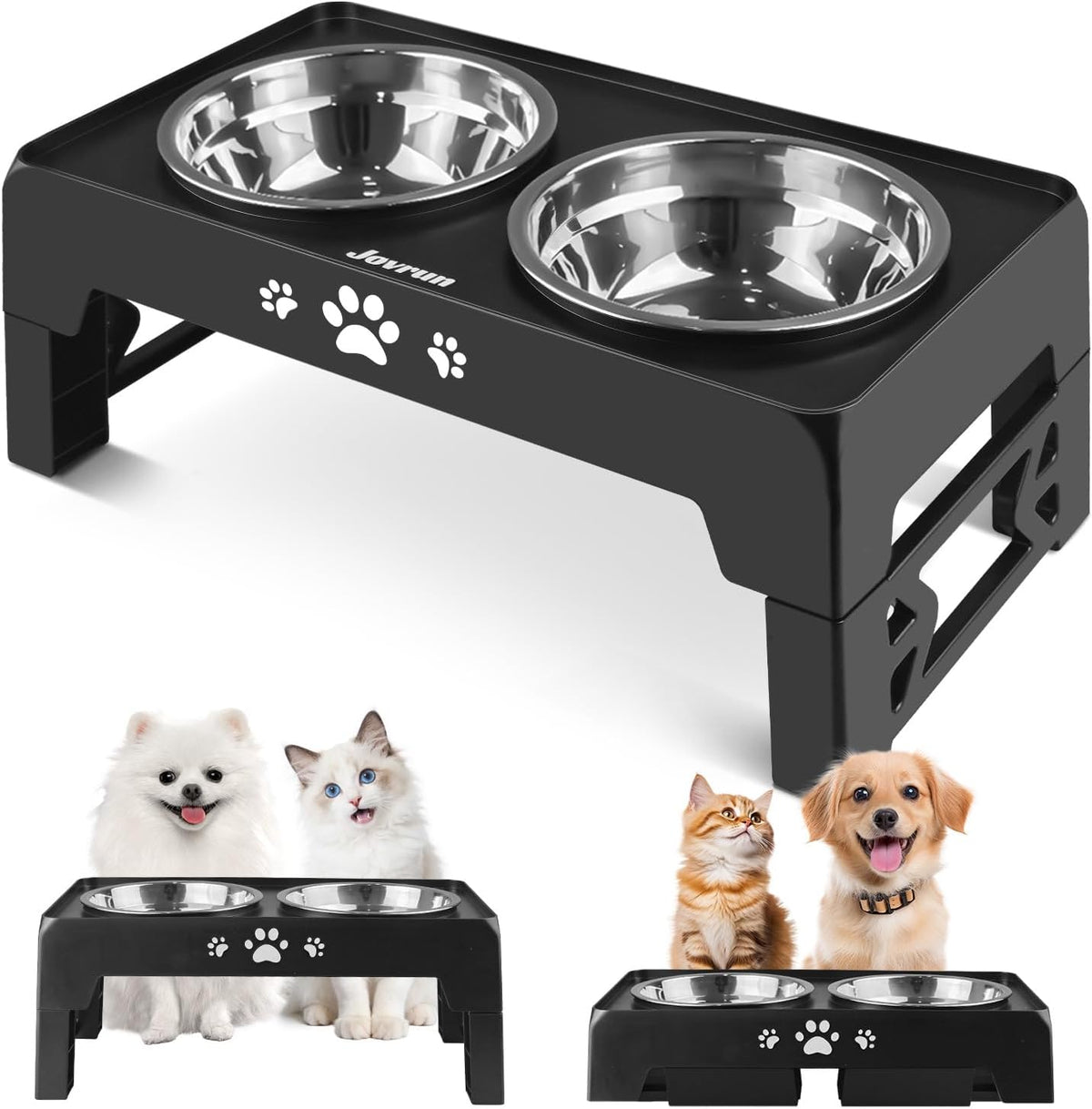 Elevated Dog Bowls for Medium Large Size Dogs, Non-Slip Dog Feeder with 1*Stainless Steel Dishes & 1*Slow Feeder Bowl, 5 Heights Adjustable Raised Bowls to 3.15″-8.66″-9.84″-11.02″-12.2″