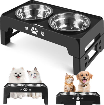 Elevated Dog Bowls for Medium Large Size Dogs, Non-Slip Dog Feeder with 1*Stainless Steel Dishes & 1*Slow Feeder Bowl, 5 Heights Adjustable Raised Bowls to 3.15″-8.66″-9.84″-11.02″-12.2″