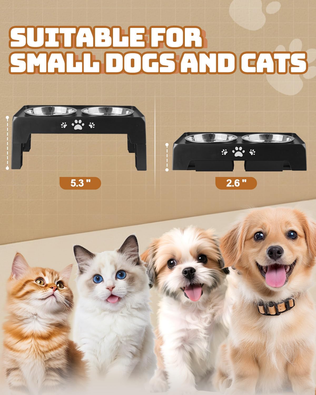 Elevated Dog Bowls for Medium Large Size Dogs, Non-Slip Dog Feeder with 1*Stainless Steel Dishes & 1*Slow Feeder Bowl, 5 Heights Adjustable Raised Bowls to 3.15″-8.66″-9.84″-11.02″-12.2″