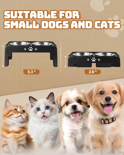 Elevated Dog Bowls for Medium Large Size Dogs, Non-Slip Dog Feeder with 1*Stainless Steel Dishes & 1*Slow Feeder Bowl, 5 Heights Adjustable Raised Bowls to 3.15″-8.66″-9.84″-11.02″-12.2″