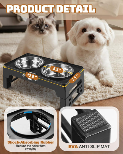 Elevated Dog Bowls for Medium Large Size Dogs, Non-Slip Dog Feeder with 1*Stainless Steel Dishes & 1*Slow Feeder Bowl, 5 Heights Adjustable Raised Bowls to 3.15″-8.66″-9.84″-11.02″-12.2″