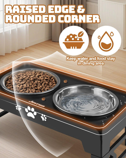 Elevated Dog Bowls for Medium Large Size Dogs, Non-Slip Dog Feeder with 1*Stainless Steel Dishes & 1*Slow Feeder Bowl, 5 Heights Adjustable Raised Bowls to 3.15″-8.66″-9.84″-11.02″-12.2″