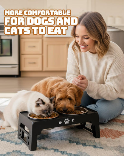 Elevated Dog Bowls for Medium Large Size Dogs, Non-Slip Dog Feeder with 1*Stainless Steel Dishes & 1*Slow Feeder Bowl, 5 Heights Adjustable Raised Bowls to 3.15″-8.66″-9.84″-11.02″-12.2″