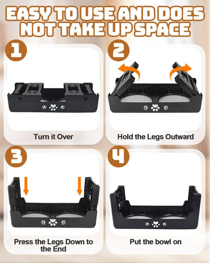 Elevated Dog Bowls for Medium Large Size Dogs, Non-Slip Dog Feeder with 1*Stainless Steel Dishes & 1*Slow Feeder Bowl, 5 Heights Adjustable Raised Bowls to 3.15″-8.66″-9.84″-11.02″-12.2″