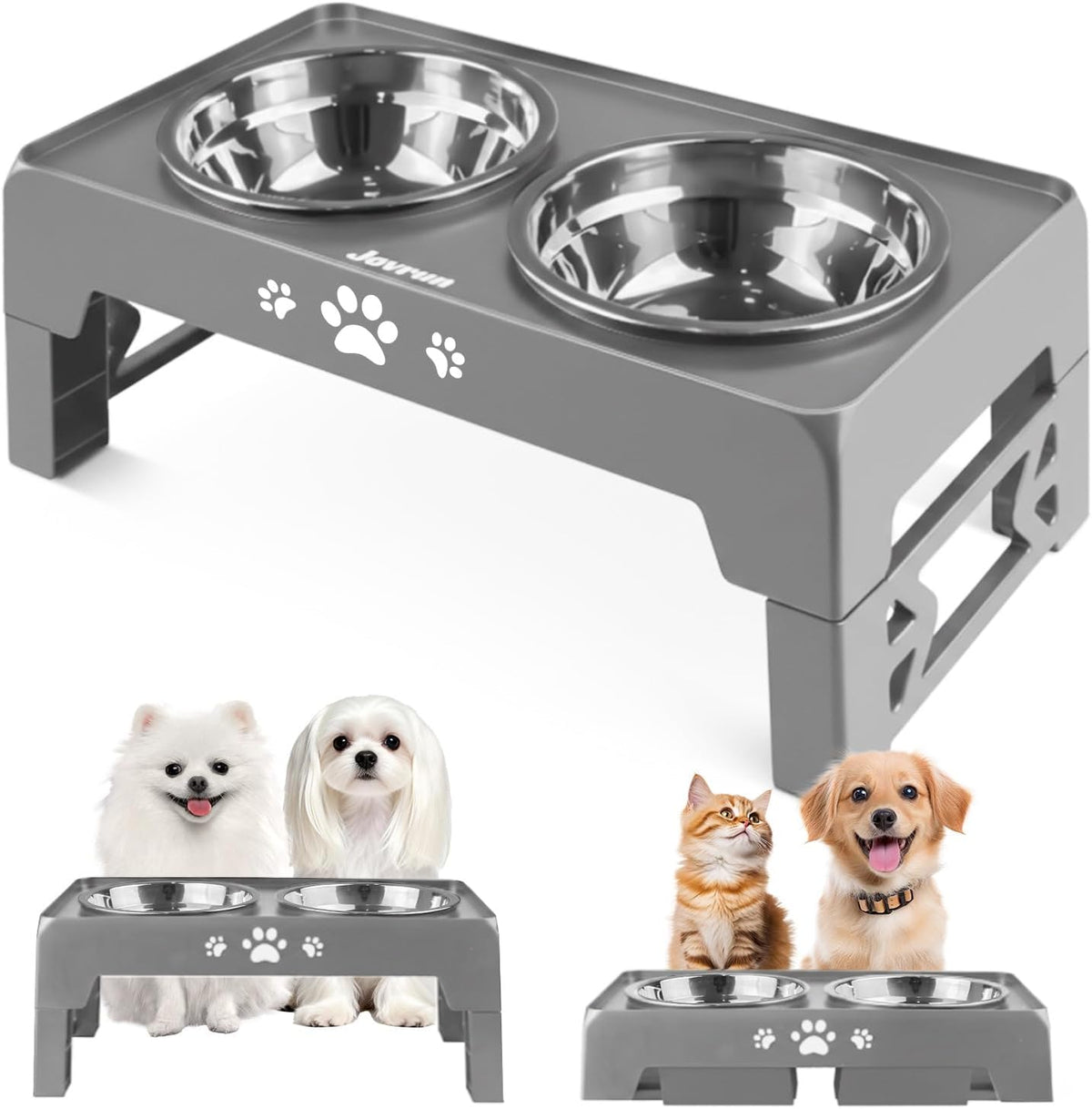 Elevated Dog Bowls for Medium Large Size Dogs, Non-Slip Dog Feeder with 1*Stainless Steel Dishes & 1*Slow Feeder Bowl, 5 Heights Adjustable Raised Bowls to 3.15″-8.66″-9.84″-11.02″-12.2″