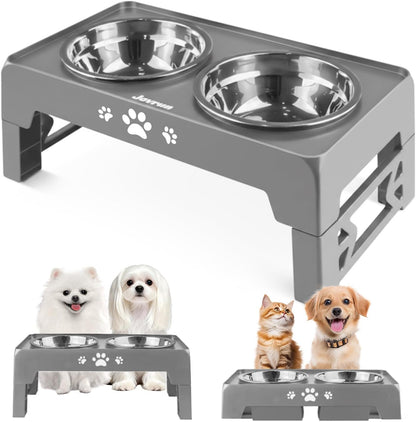 Elevated Dog Bowls for Medium Large Size Dogs, Non-Slip Dog Feeder with 1*Stainless Steel Dishes & 1*Slow Feeder Bowl, 5 Heights Adjustable Raised Bowls to 3.15″-8.66″-9.84″-11.02″-12.2″