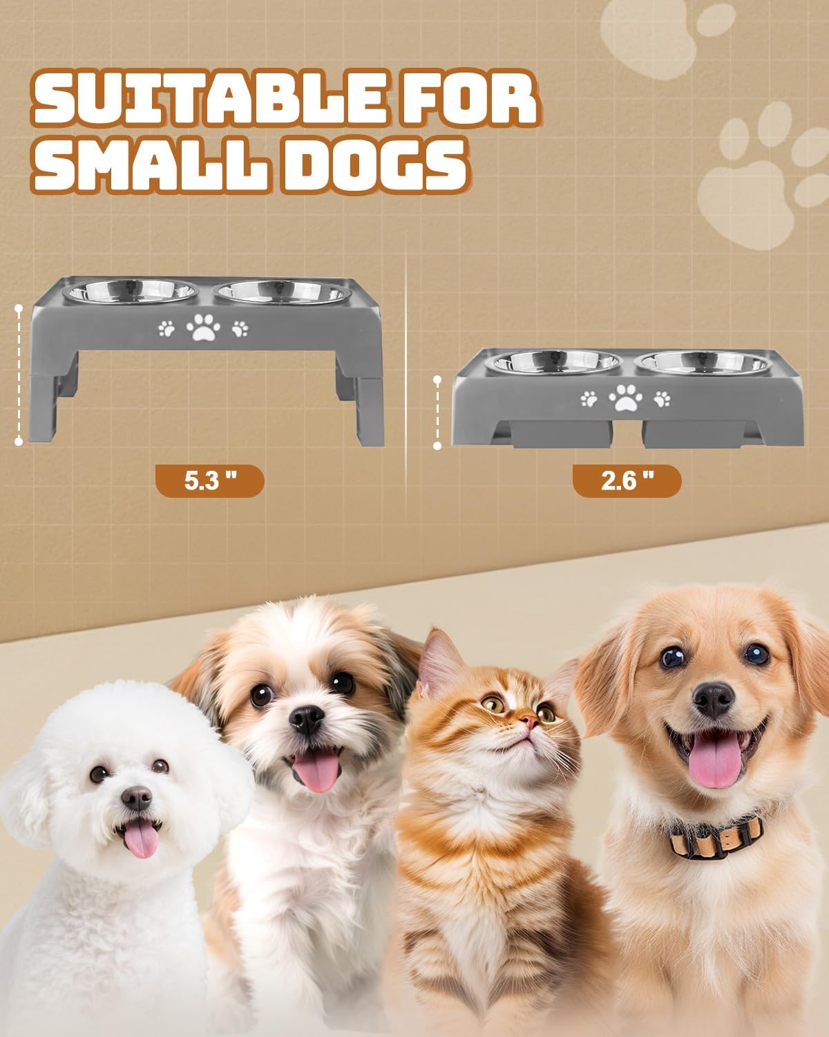 Elevated Dog Bowls for Medium Large Size Dogs, Non-Slip Dog Feeder with 1*Stainless Steel Dishes & 1*Slow Feeder Bowl, 5 Heights Adjustable Raised Bowls to 3.15″-8.66″-9.84″-11.02″-12.2″