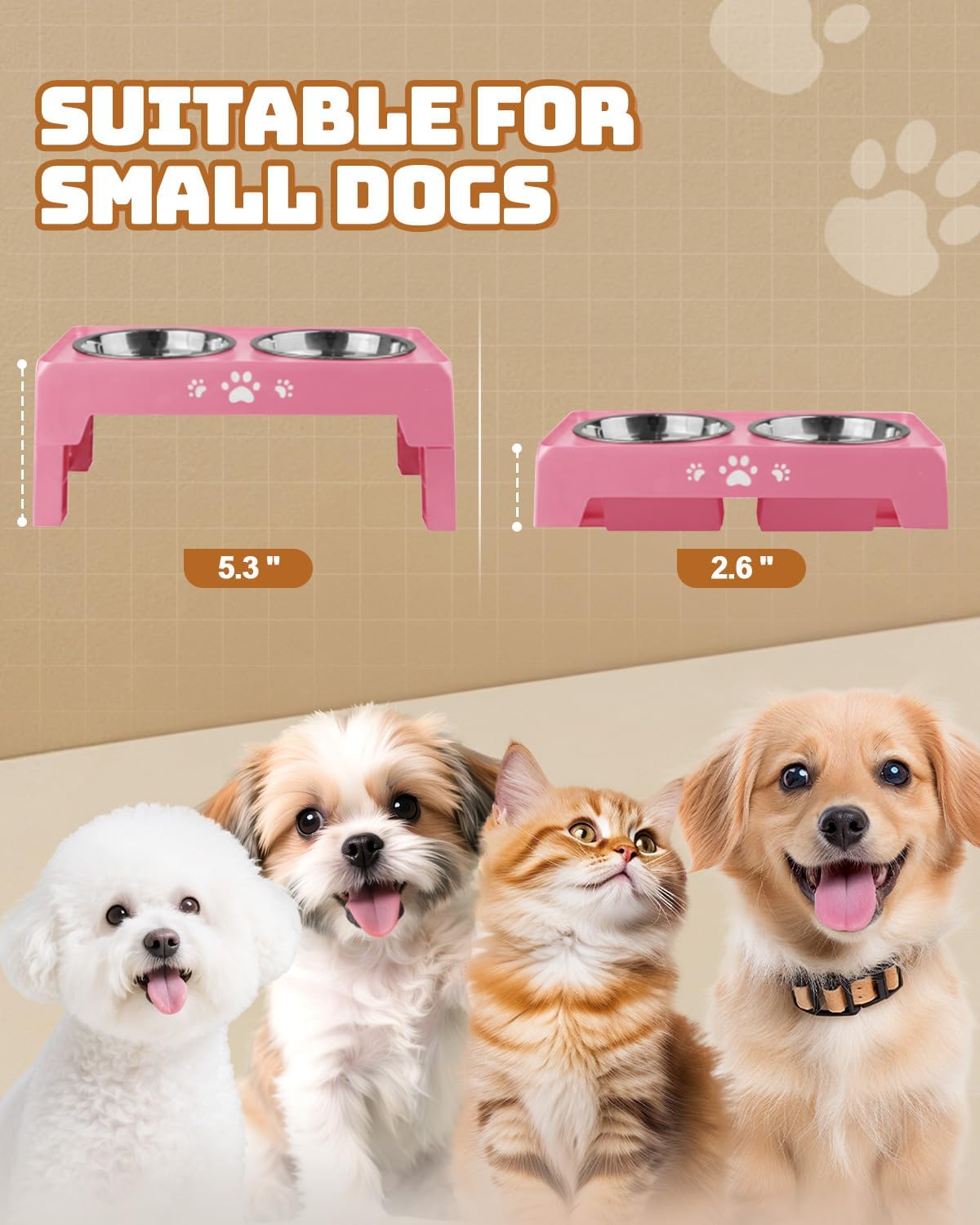 Elevated Dog Bowls for Medium Large Size Dogs, Non-Slip Dog Feeder with 1*Stainless Steel Dishes & 1*Slow Feeder Bowl, 5 Heights Adjustable Raised Bowls to 3.15″-8.66″-9.84″-11.02″-12.2″