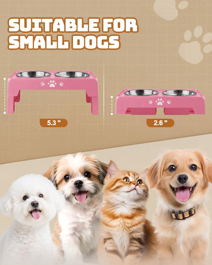Elevated Dog Bowls for Medium Large Size Dogs, Non-Slip Dog Feeder with 1*Stainless Steel Dishes & 1*Slow Feeder Bowl, 5 Heights Adjustable Raised Bowls to 3.15″-8.66″-9.84″-11.02″-12.2″